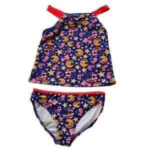 Emoji Girls Size 10 Patriotic Red White Blue 2 pc Swimming Suit Swimsuit Tankini